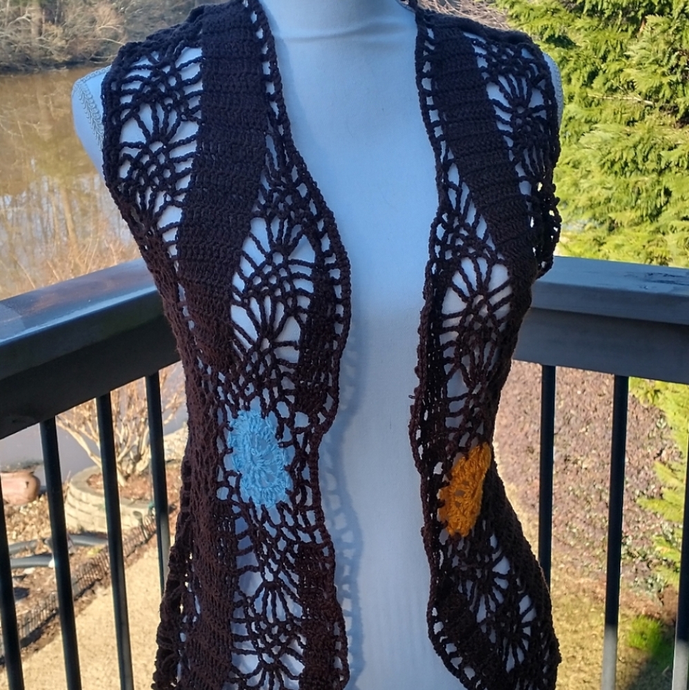 🤎Dark brown vest, handmade,lace, crochet, knit